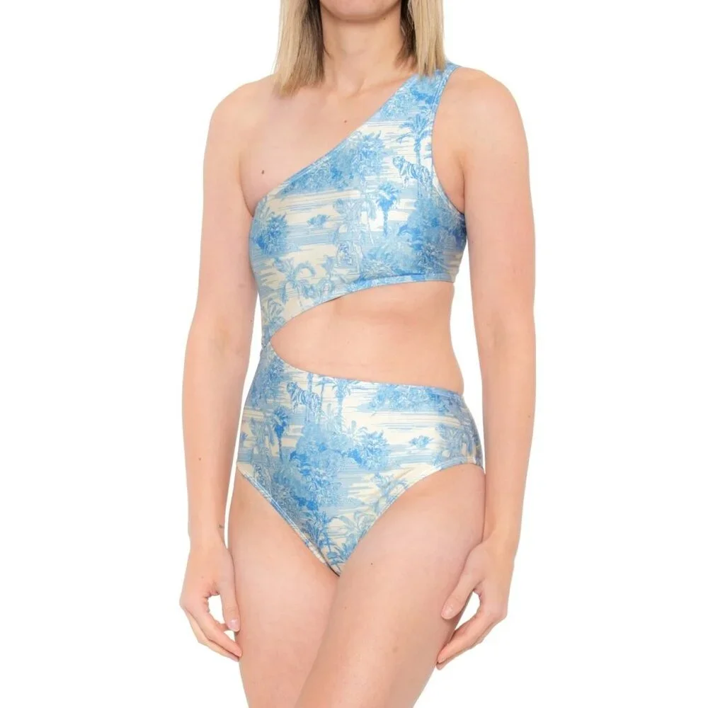 Noli Yoga Swimwear Isla One Piece Swimsuit Paradise Blue Size Large One Shoulder